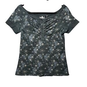 Vintage Lip Service Top Gothic AOP All Over T Shirt Spiderweb Skull Baby Tee L